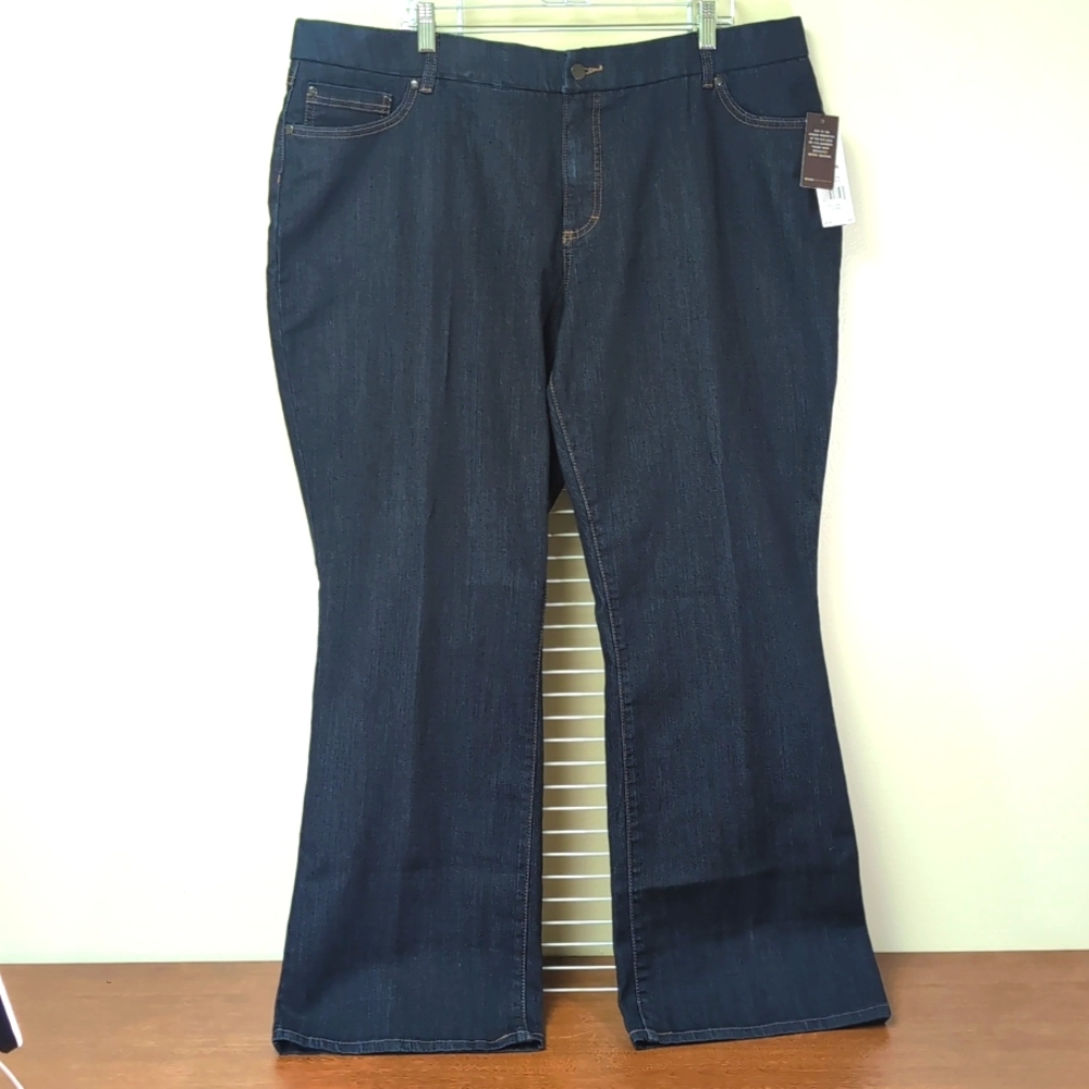 Dana Buchman Size 22W Plus Women's Wide Leg Classic Fit Dark Wash Blue Jeans - Picture 2 of 13